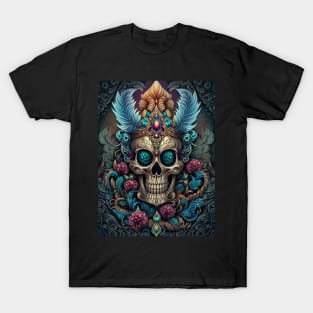 Mystical Feathered Skull Artwork T-Shirt
